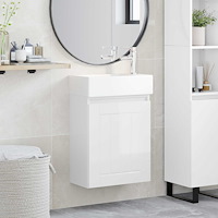 vidaXL Badrumsspegel med kran Vit högglans 45,5 x 25,5 x 84 cm