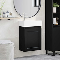 vidaXL Badrumsspegel med kran Svart 45,5 x 22,5 x 84 cm