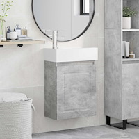 vidaXL Badrumsspegel med kran Betonggrå 45,5 x 22,5 x 84 cm