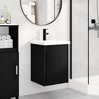 vidaXL Badrumsspegel med kran Svart ek 42 x 40 x 74,5 cm