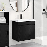 vidaXL Badrumsspegel med kran Svart ek 61 x 40 x 74,5 cm