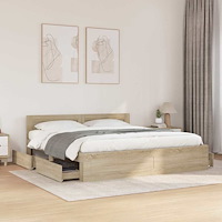 vidaXL Sängram med låda 2 pcs Sonoma 193 x 203 cm Konstruerat trä