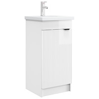 vidaXL Badrumsspegel med handfat Vit högglans 42 x 40 x 84,5 cm