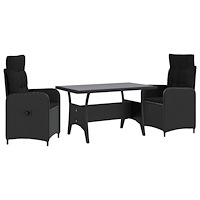 vidaXL Utomhusmatbord 3 pcs Svart konstrotting