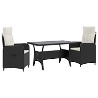 vidaXL Utomhusmatbord 3 pcs Svart och krämvit konstrotting