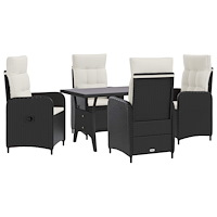 vidaXL Utomhusmatbord 5 pcs Svart och krämvit konstrotting