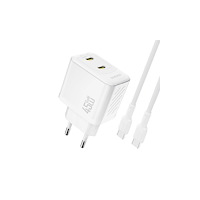 Dudao Dudao A28PCEU Adapter 45Watt 2xUSB-C (1m USB-C till USB-C-ka...