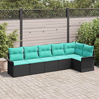 vidaXL Trädgårdsoffset med kudde 6 pcs Svart konstrotting