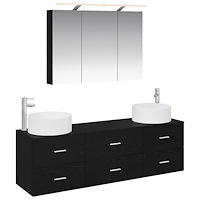 vidaXL Badrumsmöbelset 4 pcs Svart ek Konstruerat trä och glas