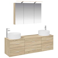 vidaXL Badrumsmöbelset 4 pcs Sonoma-ek Konstruerat trä och glas