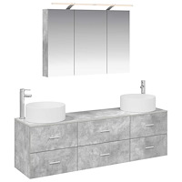 vidaXL Badrumsmöbelset 4 pcs Betonggrå Konstruerat trä och glas