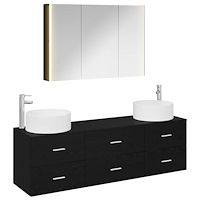vidaXL Badrumsmöbelset 4 pcs Svart ek Konstruerat trä och glas