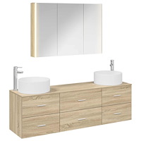 vidaXL Badrumsmöbelset 4 pcs Sonoma-ek Konstruerat trä och glas