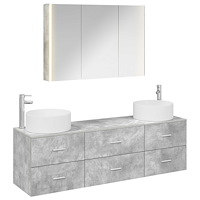 vidaXL Badrumsmöbelset 4 pcs Betonggrå Konstruerat trä och glas