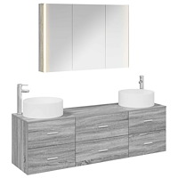 vidaXL Badrumsmöbelset 4 pcs Grå Sonoma Konstruerat trä och glas