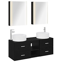 vidaXL Badrumsmöbelset 5 pcs Svart ek Konstruerat trä och glas