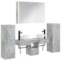 vidaXL Badrumsmöbelset 6 pcs Betonggrå Konstruerat trä och glas