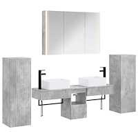 vidaXL Badrumsmöbelset 6 pcs Betonggrå Konstruerat trä och glas