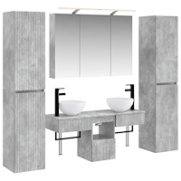 vidaXL Badrumsmöbelset 6 pcs Betonggrå Konstruerat trä och glas