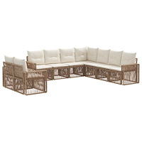 vidaXL Trädgårdsoffset 9 pcs Beige och krämvit konstrotting