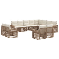 vidaXL Trädgårdsoffset 12 pcs Beige och krämvit konstrotting
