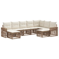 vidaXL Trädgårdsoffset 9 pcs Beige och krämvit konstrotting