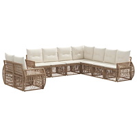 vidaXL Trädgårdsoffset 9 pcs Beige och krämvit konstrotting