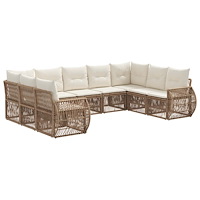 vidaXL Trädgårdsoffset 9 pcs Beige och krämvit konstrotting