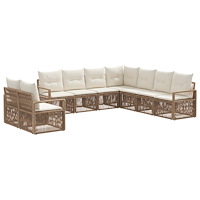 vidaXL Trädgårdsoffset 9 pcs Beige konstrotting