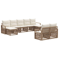 vidaXL Trädgårdsoffset 9 pcs Beige konstrotting