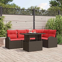 vidaXL Trädgårdsoffset med kudde med lagring 6 pcs Brun Poly rattan