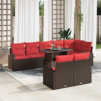 vidaXL Trädgårdsoffset med lagring 9 pcs Brun Poly rattan