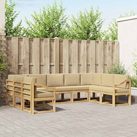 vidaXL Utomhussoffset med kudde 9 pcs Vit och Beige