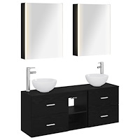 vidaXL Badrumsskåpsset 5 pcs Svart ek 53 x 15,5 x 70 cm
