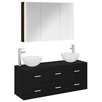 vidaXL Badrumsmöbelset 4 pcs Svart ek Konstruerat trä och glas
