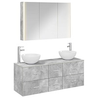 vidaXL Badrumsmöbelset 4 pcs Betonggrå Konstruerat trä och glas