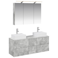 vidaXL Badrumsmöbelset 4 pcs Betonggrå Konstruerat trä och glas