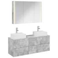 vidaXL Badrumsmöbelset 4 pcs Betonggrå Konstruerat trä och glas