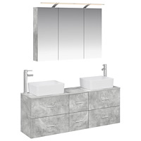 vidaXL Badrumsmöbelset 4 pcs Betonggrå Konstruerat trä och glas