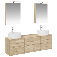 vidaXL Badrumsmöbelset 5 pcs Sonoma-ek Konstruerat trä och glas
