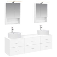 vidaXL Badrumsmöbelset 5 pcs Vit Konstruerat trä och glas