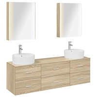 vidaXL Badrumsmöbelset 5 pcs Sonoma-ek Konstruerat trä och glas