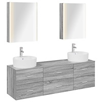 vidaXL Badrumsmöbelset 5 pcs Grå Sonoma Konstruerat trä och glas