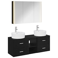 vidaXL Badrumsmöbelset 4 pcs Svart ek Konstruerat trä och glas