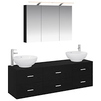vidaXL Badrumsmöbelset 4 pcs Svart ek Konstruerat trä och glas