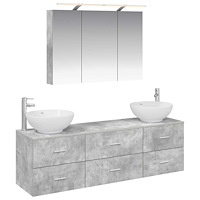 vidaXL Badrumsmöbelset 4 pcs Betonggrå Konstruerat trä och glas