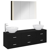 vidaXL Badrumsmöbelset 4 pcs Svart ek Konstruerat trä och glas