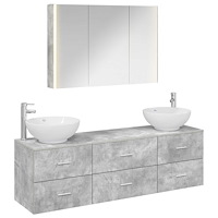 vidaXL Badrumsmöbelset 4 pcs Betonggrå Konstruerat trä och glas