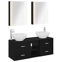 vidaXL Badrumsmöbelset 5 pcs Svart ek Konstruerat trä och glas