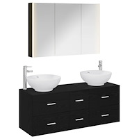 vidaXL Badrumsmöbelset 4 pcs Svart ek Konstruerat trä och glas